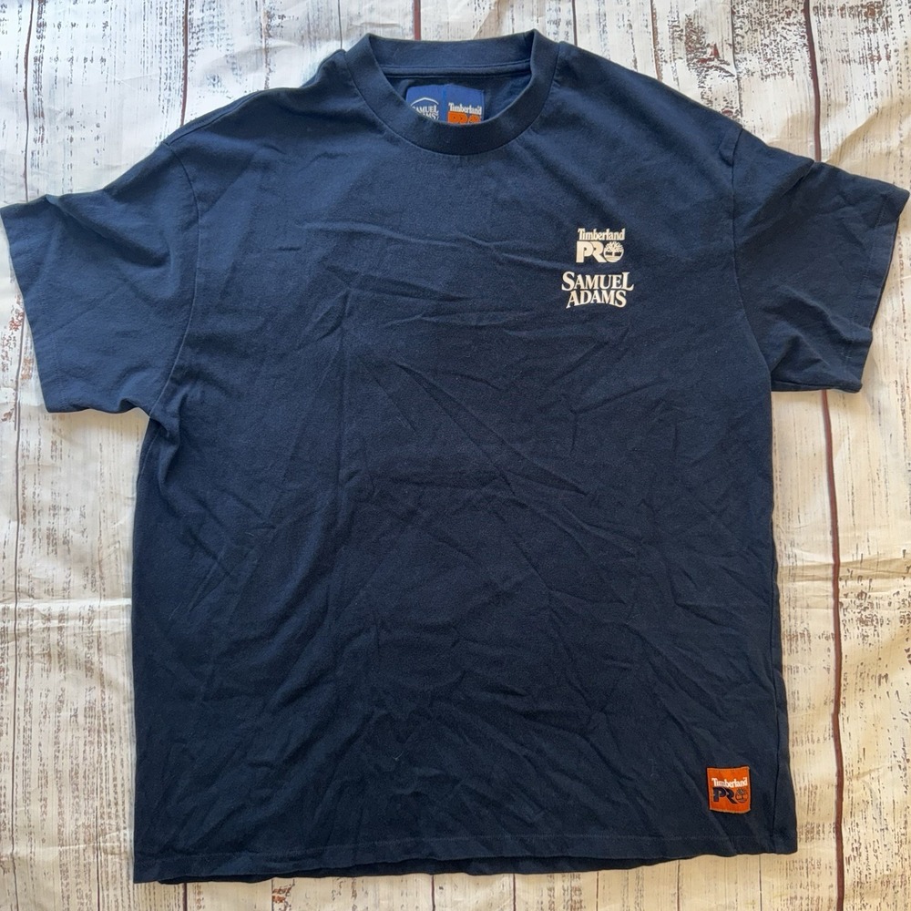 Timberland Pro Navy Blue T Shirt Samuel Adam's Graphic Short Sleeve Size Large